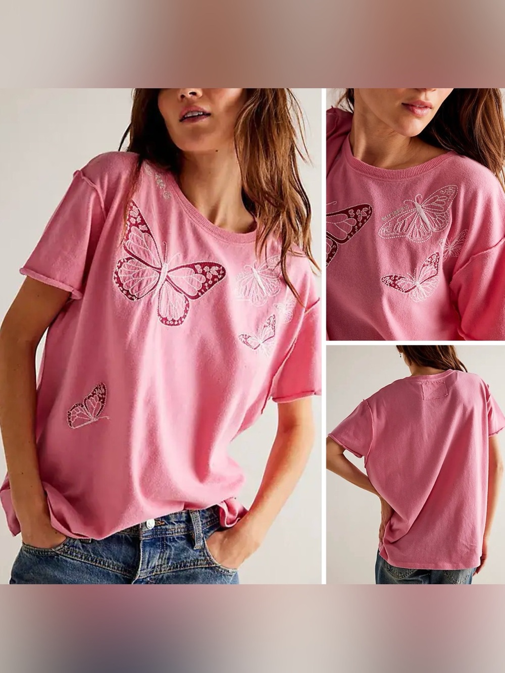 NWOT Free People We The Free Horsin' Around Tee - pink butterfly - medium